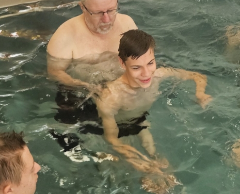 Tentokrát jsme v bazénu cvičili pod odborným vedením Lenky